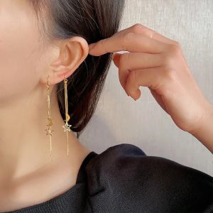 Fashion korean Earrings for Women Chain Ear Line Tassel Drop 14k Gold Earrings Retro Silver Color Hanging Earrings trend Jewelry