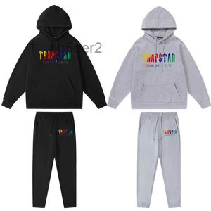 Felpa con cappuccio oversize Trapstar Tuta da uomo Camicie firmate Stampa Lettera Lusso Bianco e nero Grigio Arcobaleno Colore Sport estivi Moda Cordoncino di cotone Top PGXP