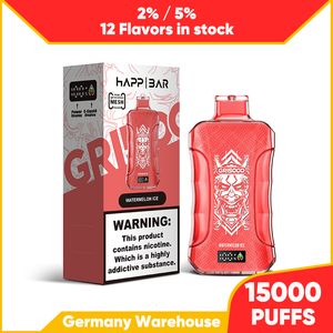 Happ Vape Bar Puff 15000 12000 10000 Disponible Vaper 10000 Electronic Cigarette 6K 8K 15K 12K 10K Puffs Justerbart luftflöde