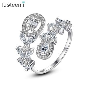 Band Rings LUOTEEMI Unique CZ Adjustable Rings for Women Luxury Cubic Zirconia Tree Branch Design Open Finger Ring for Girl Christmas Gifts 240125