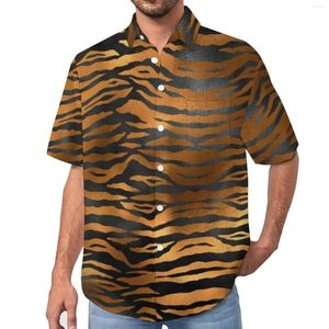 Camisas casuais masculinas tigre impressão listras blusas mens glam preto e ouro verão mangas curtas na moda oversized camisa de praia presente idéia