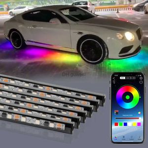 LEDネオンサインOKEEN 6PCS LED RGB CAR DREAMカラフルなアンダーボディアンダーグローフローライトストリップチューブ装飾ライトアプリコントロールYQ240126