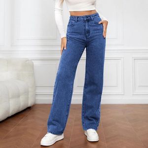 Женские джинсы универсальные брюки для джинсовой ткани с высокой талией вымыты повседневные карманы уличная одежда длинные брюки