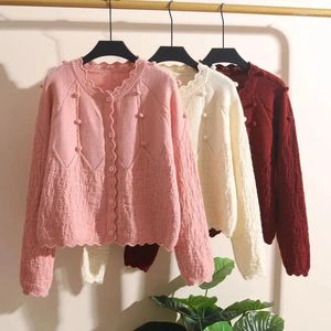 Женский вязаный свитер ручной работы, кардиган, женская куртка, весна-осень 2024, корейский пуловер, нежные ветровые топы, пальто