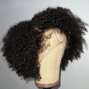 4C Kinky Edges Natural Hairline Glueless Curto Afro Kinky Curly Peruca Cabelo Humano Pronto para Ir Encaracolado Bob 13x4 Peruca Dianteira de Renda Transparente Sintética com Cabelo Bady