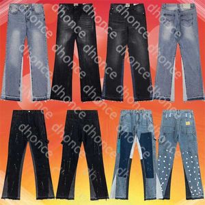 Calças jeans masculinas e femininas de retalhos com respingos de tinta de alta rua micro la calça casual tendência v2kn