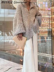 Women's Knits Elegant Sequin Sweater Women Fashion Lurex Long Sleeve Loose Female Zipper Knit Cardigan 2024 Autumn Streetwear Lady Coat