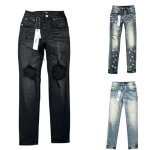 Calças de brim roxas homens de alta qualidade designer miri moda mens motocicleta estilo calças denim calça angustiado rasgado motociclista bordado remendo l6 4jen