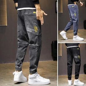 Men's Jeans Men Drawstring Elastic Waist Loose Cargo Pants Streetwear Spring Autumn Ankle Tied Denim Baggy Trousers For Daily Wear