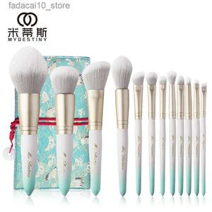 Makeup Borstes MyDestiny Makeup Brush-Ice White 12st Synthetic Hair Cosmetic Brushes Set-Foundation Blusher Powder Eyeshadow Cosmetic Tools Q240126