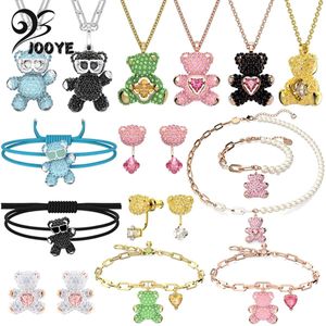 Sets Teddy 2024 New Original Pearl Necklace Bracelet Luxury Fine Jewelry Set Charm Pink Green Cute Cub Crystal Fashion Women Earrings