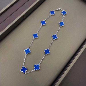 Original 1to1 Van C-A Version Lucky High Clover V Gold Ten Flowers Necklace Women's Blue Jade Marrow Thicked Plating 18K för en nivå Senseefz6