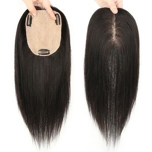 30 cm Silk Base Human Hair Toppers Clip in Bangs frans hårstycken Staka omslag Vitt håravfall för kvinnor Remy Black Hair 240118