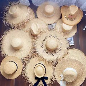 Chapeaux à larges bords Chapeaux de seau 2023 Été Chapeau de paille de raphia naturel Grands chapeaux de soleil à larges bords pour femmes Panama Dames UPF Voyage Vacances Beige Chapeau de plage 240125