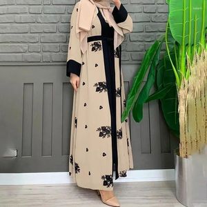 Abbigliamento etnico Abito Abaya a due pezzi Completo coordinato per donna Dubai Abaya in chiffon di lusso con ricamo Set turco musulmano islamico