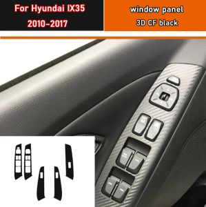 Estilo do carro preto carbono decalque botão de elevação da janela do carro interruptor painel capa guarnição adesivo 4 pçs/set para hyundai ix35 2010-2017