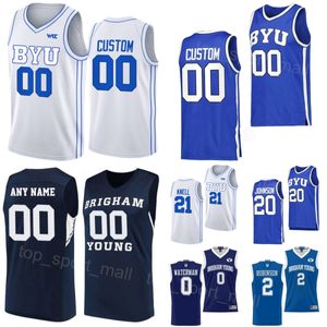 Männer Frauen Kinder College Basketball BYU Cougars Trikots 20 Spencer Johnson 21 Trevin Knell 2 Jaxson Robinson 30 Dallin Hall 15 Richie Saunders 0 Noah Waterman Shirt