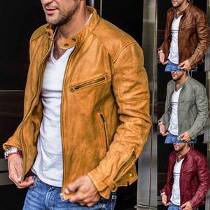 Giacche da uomo Moda invernale Giacca in pelle da uomo Punk Moto Giacca in PU Colletto alla coreana Cappotto con cerniera Casaco Moto Masculino T240126