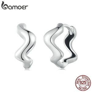 Örhängen Bamoer 925 Sterling Silver Twisted Line Ear Buckles Geometric Wave Hoop örhängen för kvinnor Flickor Original Design Fina smycken