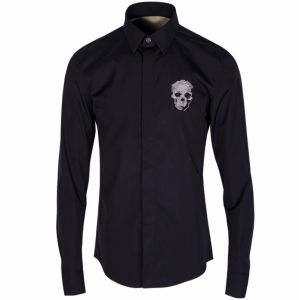 Skull Cross Stitch Shirt Men Luxury Brand Long Sleeve Mens Dress Shirts Slim Fit Chemise Homme formella sociala män Skjortor
