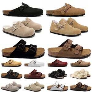 Designer Bostons Clogs tofflor Burkenstock Bostons CLOG SANDALS MEN MEN KVINNA KORK LAPT SOPPER SUED LEATHER SLIDLE FLOPP