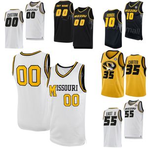 Homens para homens crianças Basquete universitário Missouri Tigers Jerseys 55 Sean East II 10 Nick Honor 35 Noah Carter 2 Tamar Bates 31 Caleb Grill Shaw Universidade Branco Amarelo preto preto preto