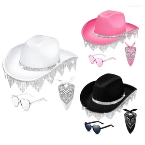 Berets Q1fa Westernstyle Cowboy Hat kształt serca okulary przeciwsłoneczne Bridal Shower Cowgirl Costume Zestaw kostiumów