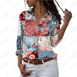 Kadınlar bluz yaz bayanlar gömlek çiçek dikiş 3d baskılı bayan gündelik tarzı moda trendi