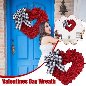 Decorative Flowers Door Hanging Wreath Fabric Heart Shape Red Garland Valentines Day Pography Props Wedding Festival Party Home Decoratio