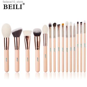 Makyaj fırçaları beili 15pcs gül altın makyaj fırçaları pembe doğal keçi saç temel tozu allık göz farı fırçası set brochas maquillaje q240126