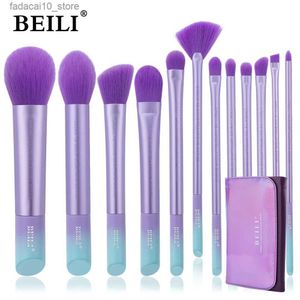 Pennelli per trucco BEILI Viola 12 pezzi Pennelli per trucco Fondotinta professionale Evidenziatore Fard Ombretto Set di pennelli per trucco con borsa per cosmetici Q240126