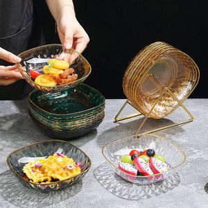 Plastic Bone Dish Golden Inlay Fruit Plates Round Shape Saucer Clear Colors Family Home Kitchen Dinnerware For Bread Snack Waste Cake Chicken Steak Rubbish Trays
