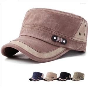 Berets Casual Washed Cotton Flat Top Hat Military Caps Men Cadet Army Cap Unique Design Vintage Spring Summer Visor Solid Color