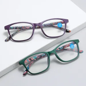 Solglasögon Anti-Blue Light Ladies Floral Reading Glasses Fashion Printing Presbyopia glasögon Glasvaror med gradsglasögon 1 till 4