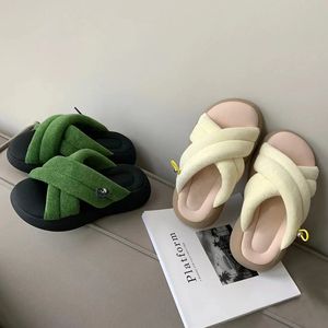 Designer mulheres cruz toalha arrastar plataforma chinelos sandália perdido em ecos senhora algodão de sola grossa sofá sliders luxo elegante confortável macio pão chinelo