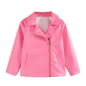 47T Bambini Ragazze PU Giacche Cappotto in pile Autunno Inverno Abbigliamento per bambini Capispalla Giacca rosa Design con cerniera laterale 240122