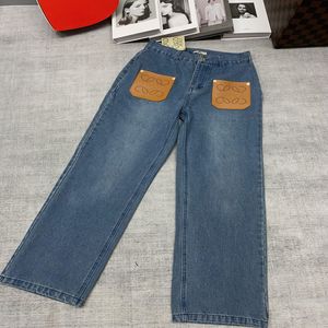 Jeans da donna firmati Tasca frontale Etichetta in pelle Logo scheletro Lavato Tessuto di cotone denim Uomo e donna Moda casual Jeans a gamba dritta vestibilità ampia