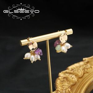 Earrings GLSEEVO Original Design Colorful Crystal Deads Earrings Korean Fashion Style Cute Woman Eardrop Exquisite Charms Banquet Jewelry