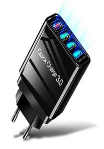 4USB -portar QC 30 Väggladdare 31A Snabbladdare för iPhone Samsung S10 Plus Fast Charging EU US Plug Travel Charger8834284