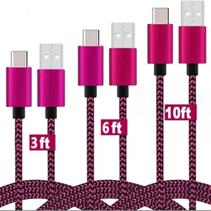 Typ C 3ft Snake flätad USB -laddare Kabel Datalinje Metallplugg för Samsung Note 20 S9 plus 1m2m3m