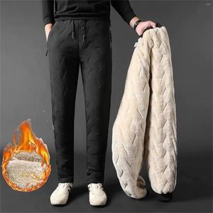 Herrbyxor herr fleece fodrade svettbyxor vinter varma fuzzy leggings joggare tungt aktiva löpande manliga byxor ropa hombre