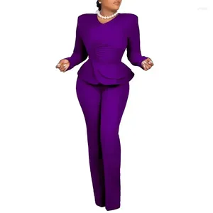 Ethnic Clothing Two Piece Set Africa Clothes African Dashiki Fashion Purple Blue Suit Top Trousers Super Elastic Party For Women Outfits