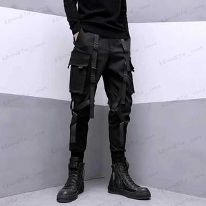 メンズパンツHouzhou Techwearブラックカーゴパンツ男性用貨物ズボン男性日本のストリートウェアヒップホップスプリングリボンポケットハラジュクファッションT240126