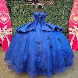 Mavi parlak prenses tatlı 16 quinceanera kapalı omuz aplike dantel boncuklar korse vestido para debutante de 15 anos