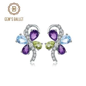 Charm Gem's Ballet Sky Blue Topaz Amethyst Peridot Mix Gemstone Sterling Sier Clip Earrings for Women Romantic Fashion