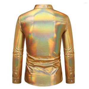 Camicie eleganti da uomo Camicia da uomo alla moda Top Attraente Autunno Button Down Disco Oro/Argento/Rosa Risvolto Manica lunga Party Sexy Lucido