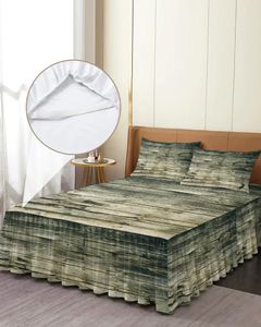 Bed Skirt Wood Grain Retro Elastic Fitted Bedspread With Pillowcases Protector Mattress Cover Bedding Set Sheet