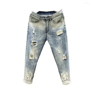 Jeans masculinos skinny casual buracos calças jeans streetwear magro destruído jean com roupas de verão