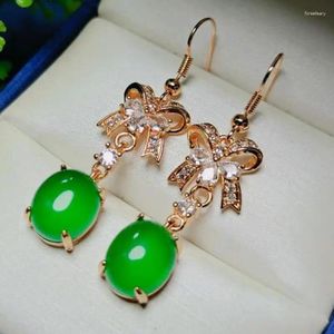 Dangle Earrings Fashion Woman Green Jade Fine Jewelry本物の自然な声明認定ジェイドストーンアクセサリージュエリー