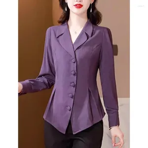 Kadın Suit S-4XL Kadınlar Blazer Ceket Kısa Gömlek Yaka İnce Bahar Sonbahar Günlük Orta Yaş Anne Artı Beden Siyah Yeşil Mor